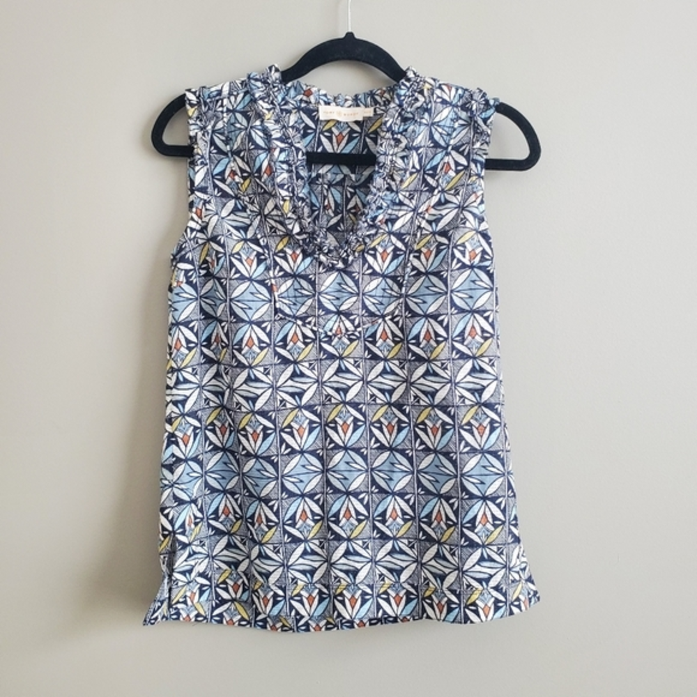 Tory Burch Women's Riviera Acoma Geometric Tank Top‎ in Navy Size XS